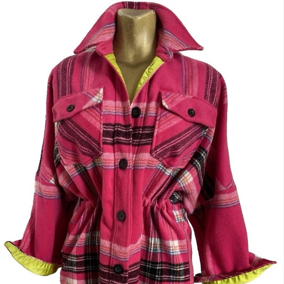 We The Free Jackets & Blazers - FREE PEOPLE Pink & Lime DOWN FOR YOU Plaid Shacket JACKET Size XS